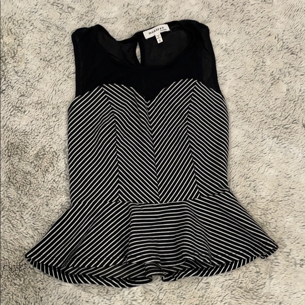 Monteau Black and white striped peplum blouse (S)